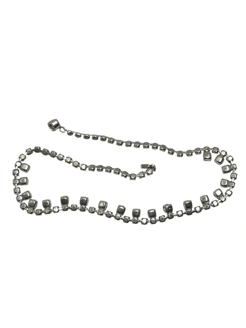 14” • Vintage • Silver • Clear Rhinestone Crystals • Tennis Necklace
